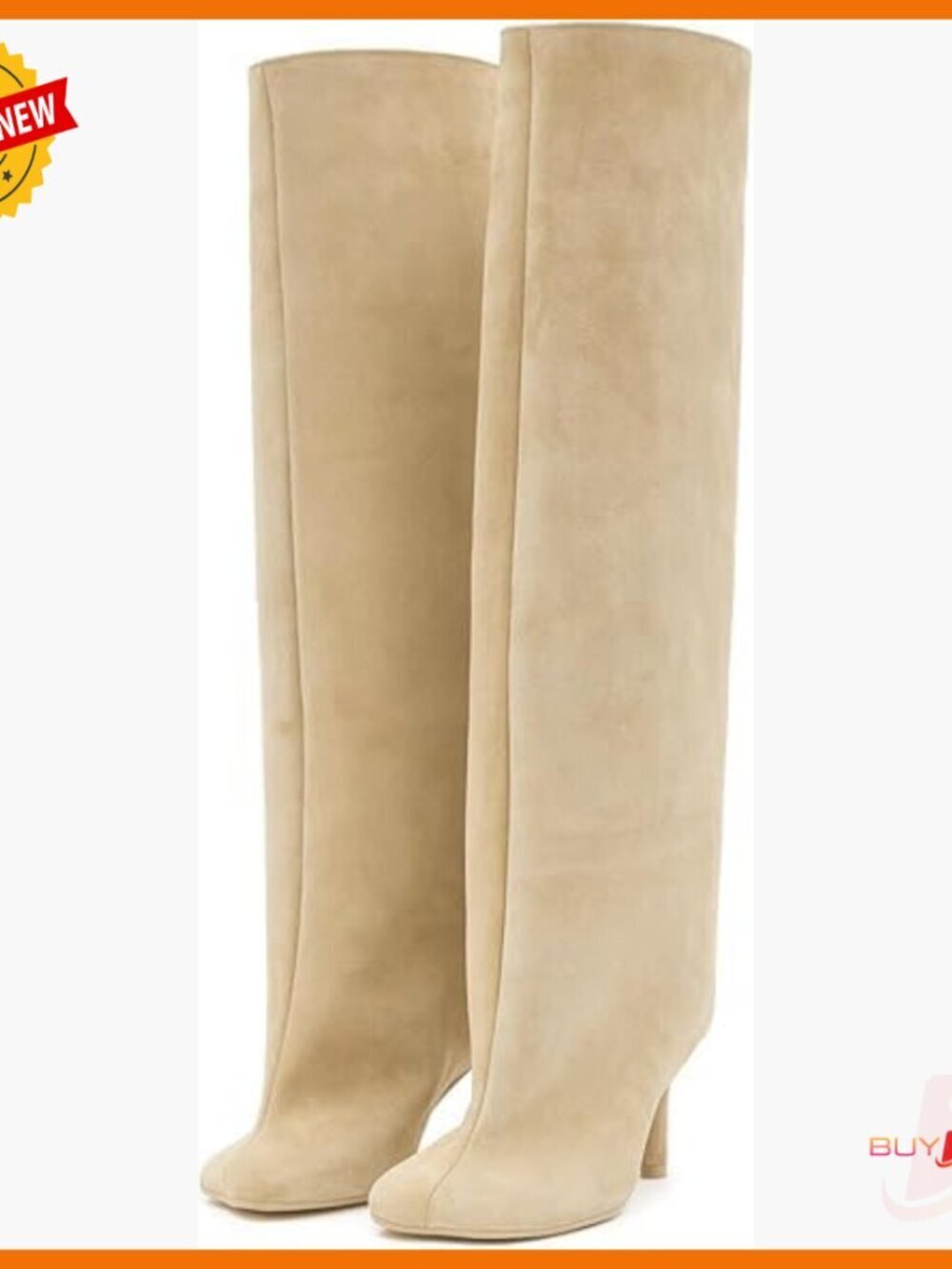 Knee High Boots Faux Suede Wide Calf Square Toe Kitten Heel Pull On